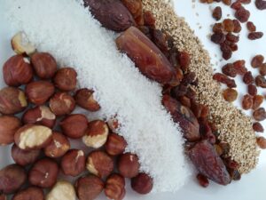 vegan ferrero chocolate ingredients on a white plate