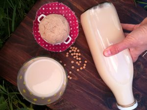 vegan recipe of soy milk with cooked grains