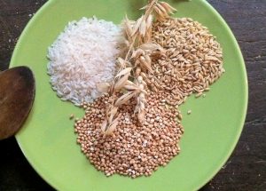 Granos de avena, arroz y trigo ecológico.