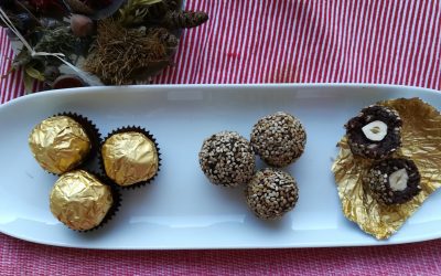 Vegan Ferrero Rocher with coconut and hazelnut pulp