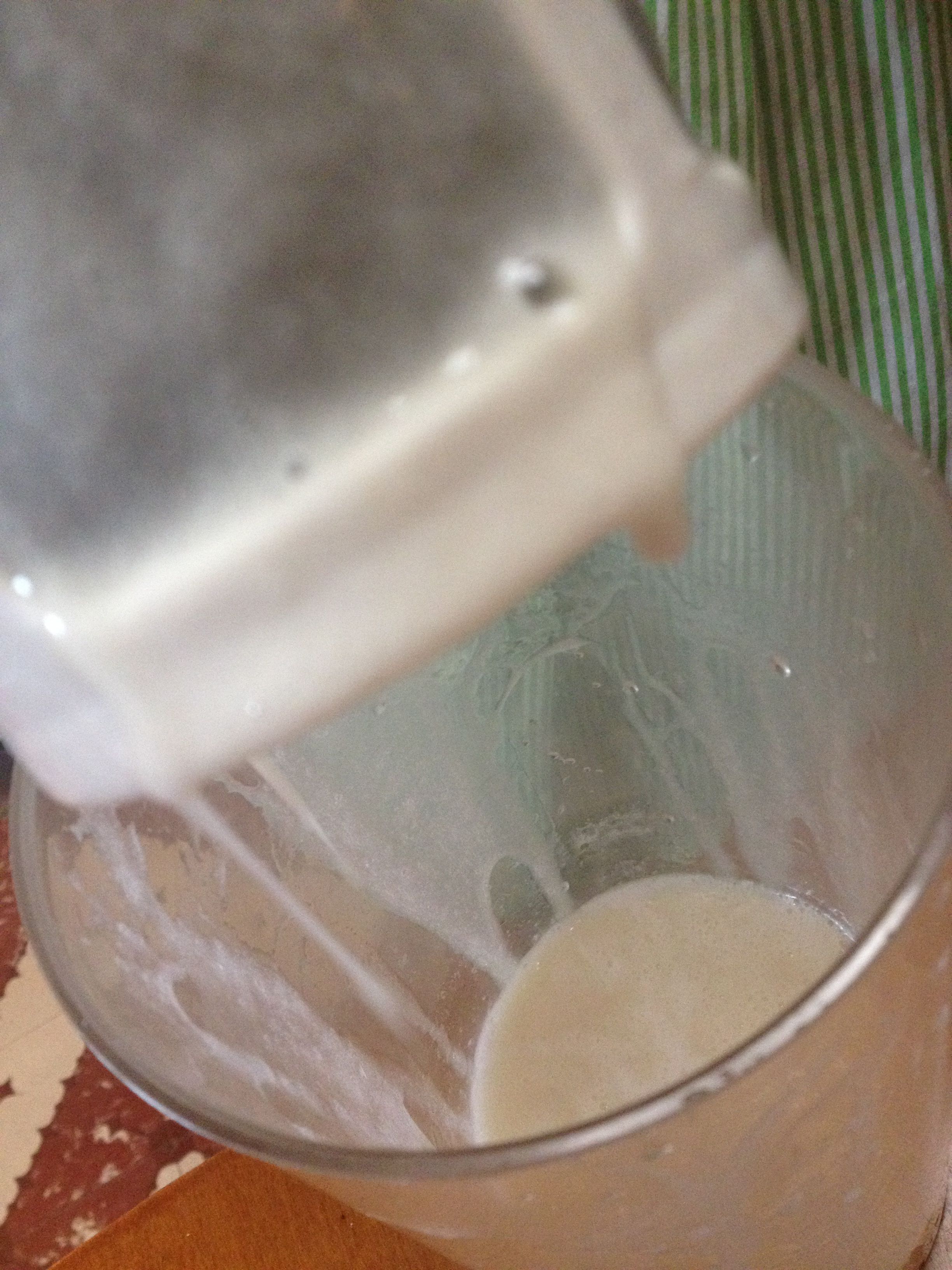 leche de linaza como Filtra por el filtro de vegan milker, se ve un poco espesa